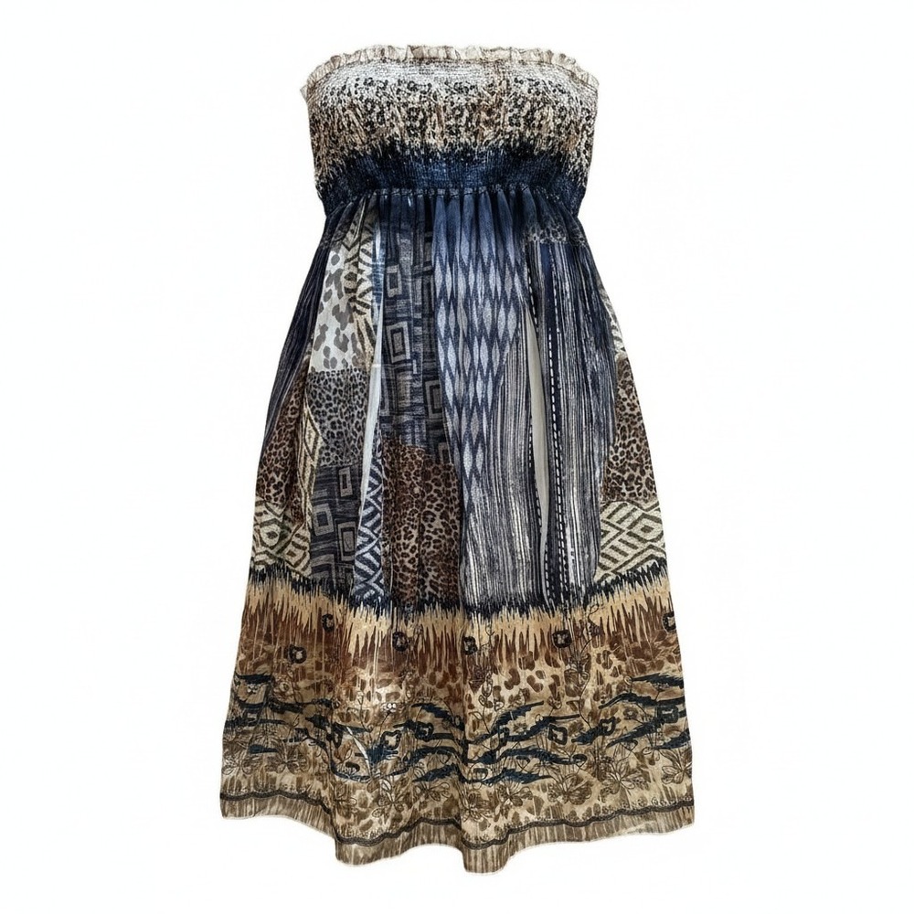 Lapis Anthropologie Strapless Convertible Dress Skirt OS‎ Brown Patchwork Sequin